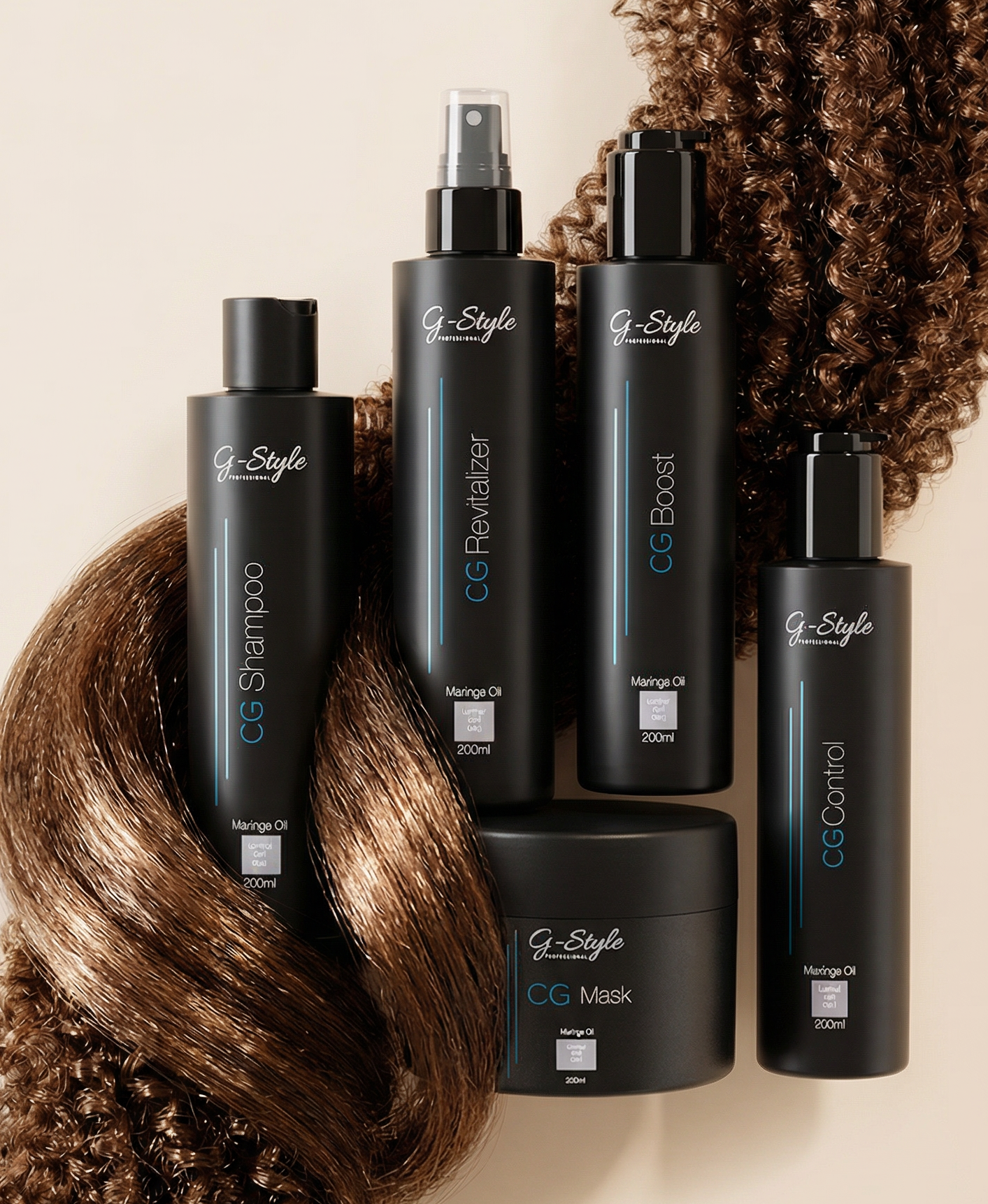 Complete G-Style Professional Curly Girl Methode set met Low-Poo, Leave-in en Gel voor pluisvrije krullen.