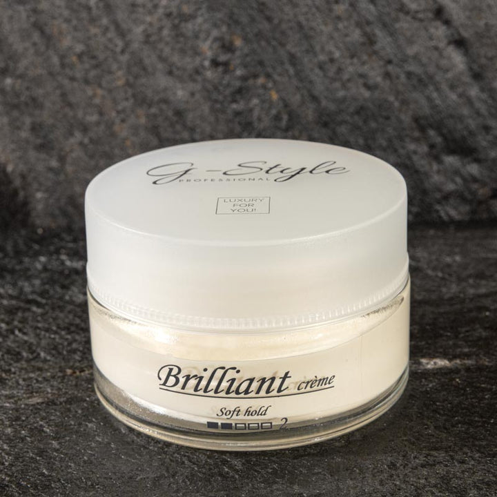 G-Style Professional Brillant Crème voor een glanzende afwerking en flexibele ondersteuning van alle haartypes.